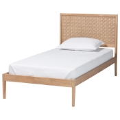 Baxton Studio Lara Twin Platform Bed - Modern Wood Bed Frame with Laser-Cut Decorative Headboard Overlay, Oak Brown